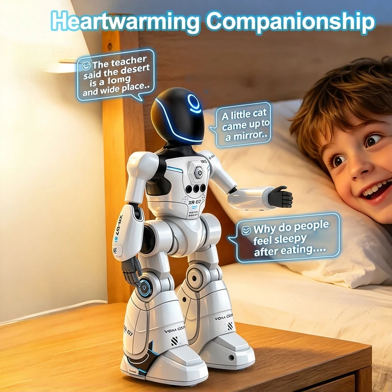 Smart Robot Toy for Kids Voice & Gesture Control Interactive RC Robot LED Lights Multi-Functional Food Delivery Programming