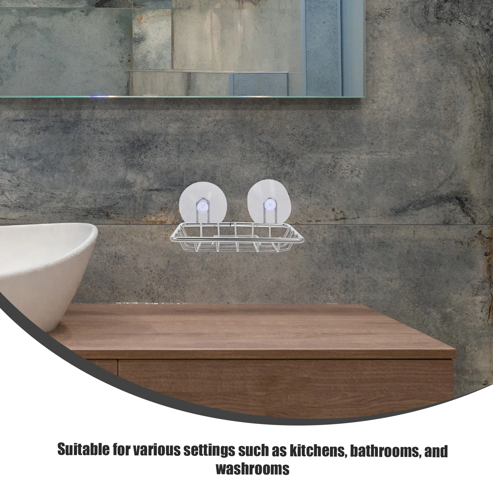 

Suction Cup Rack For Storage Sponge Holder Bathroom Kitchen Shelf Stainless Steel Metal Storage Drainer Creative