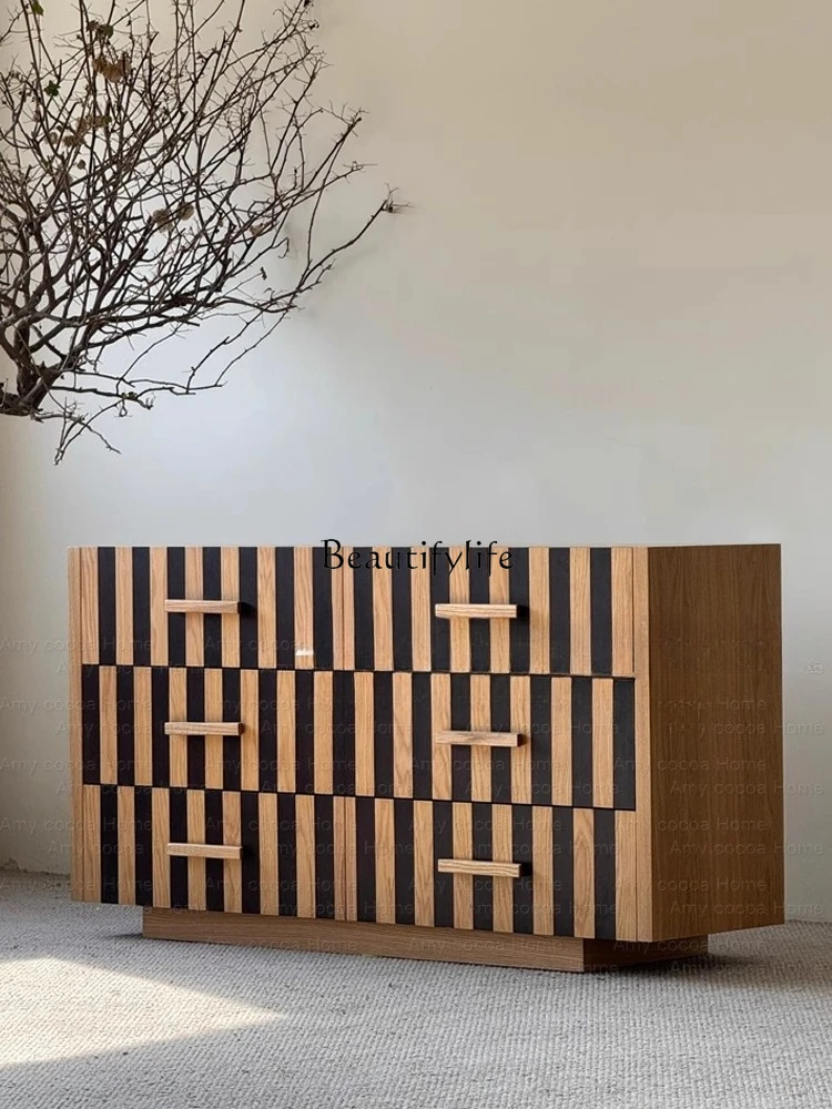 

Medieval retro designer creative solid wood porch cabinet against the wall storage drawer decorative six chest cabinet