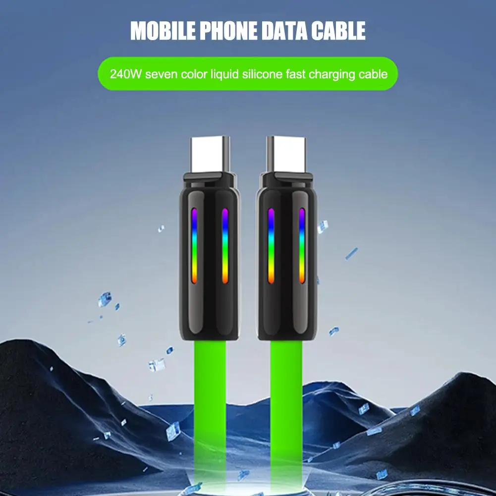 240W 4-in-1 Fast Charging Data Cable Colorful RGB Breathing Light Type-c To Type-c High-speed Transmission Charger Cable