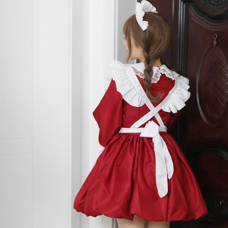 Anime Maid Costume Japanese Kawaii School Gift Party Dress Long Sleeve white red Princess Animation Show Maid Roleplay Outfit