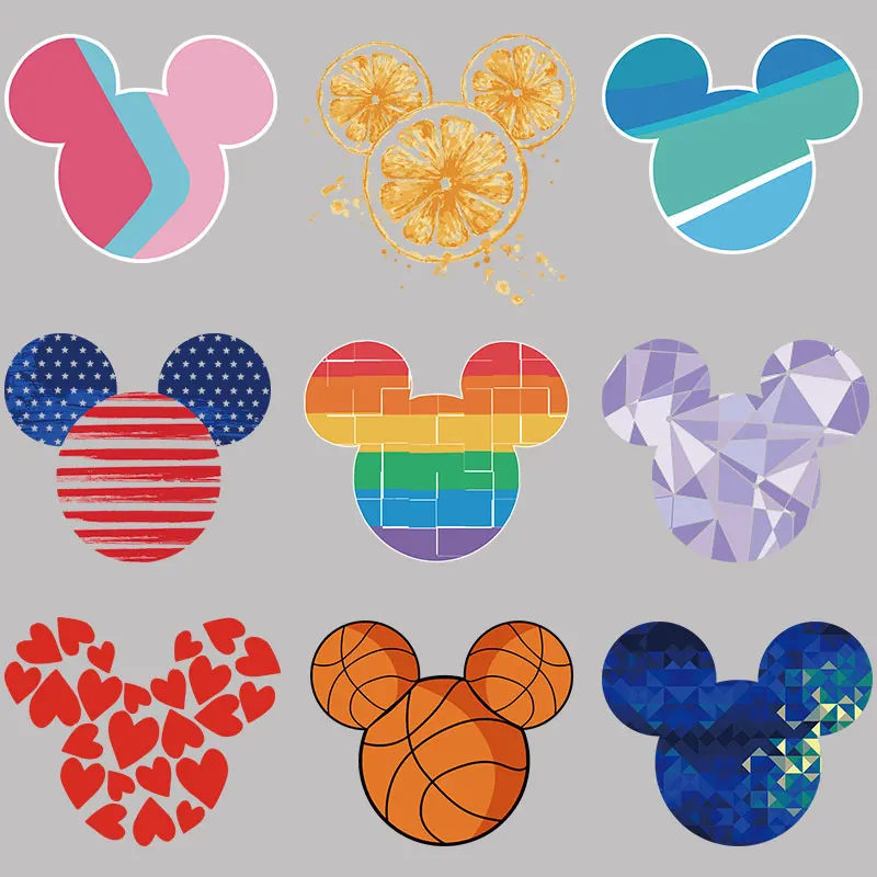 

Brand Colorful Mickey Mouse head applique for cloth Heat Vinyl Ironing Sticker Decor Washable firm and fadeless sticker