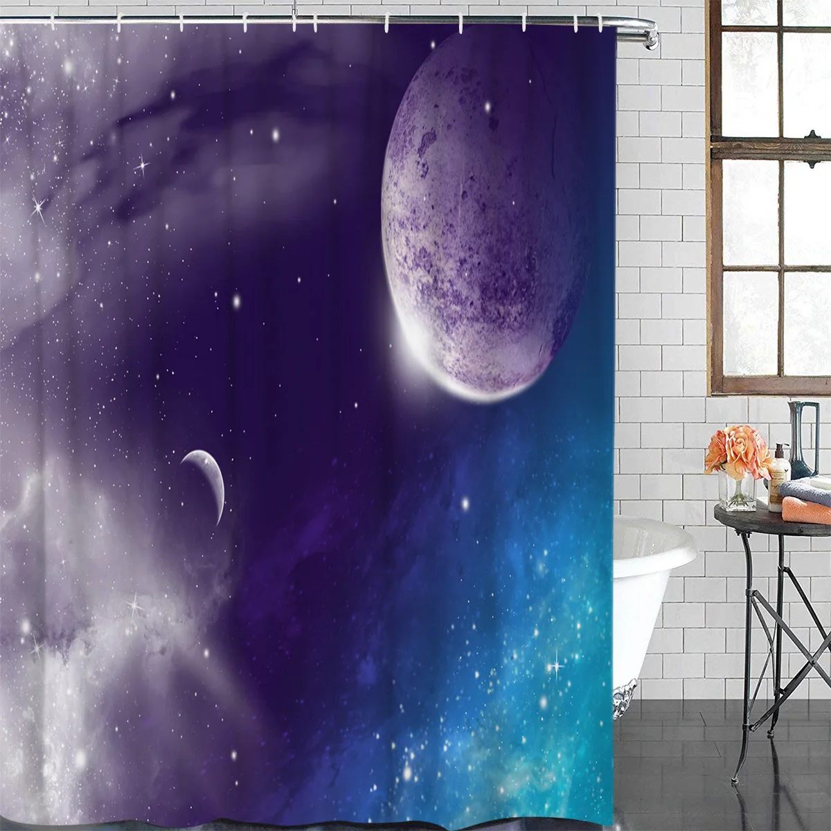 Cloud Universe Moon Space Waterproof Bathroom Decoration Shower Curtain With Hook Printed Bathtub Curtains Bathroom Accessories