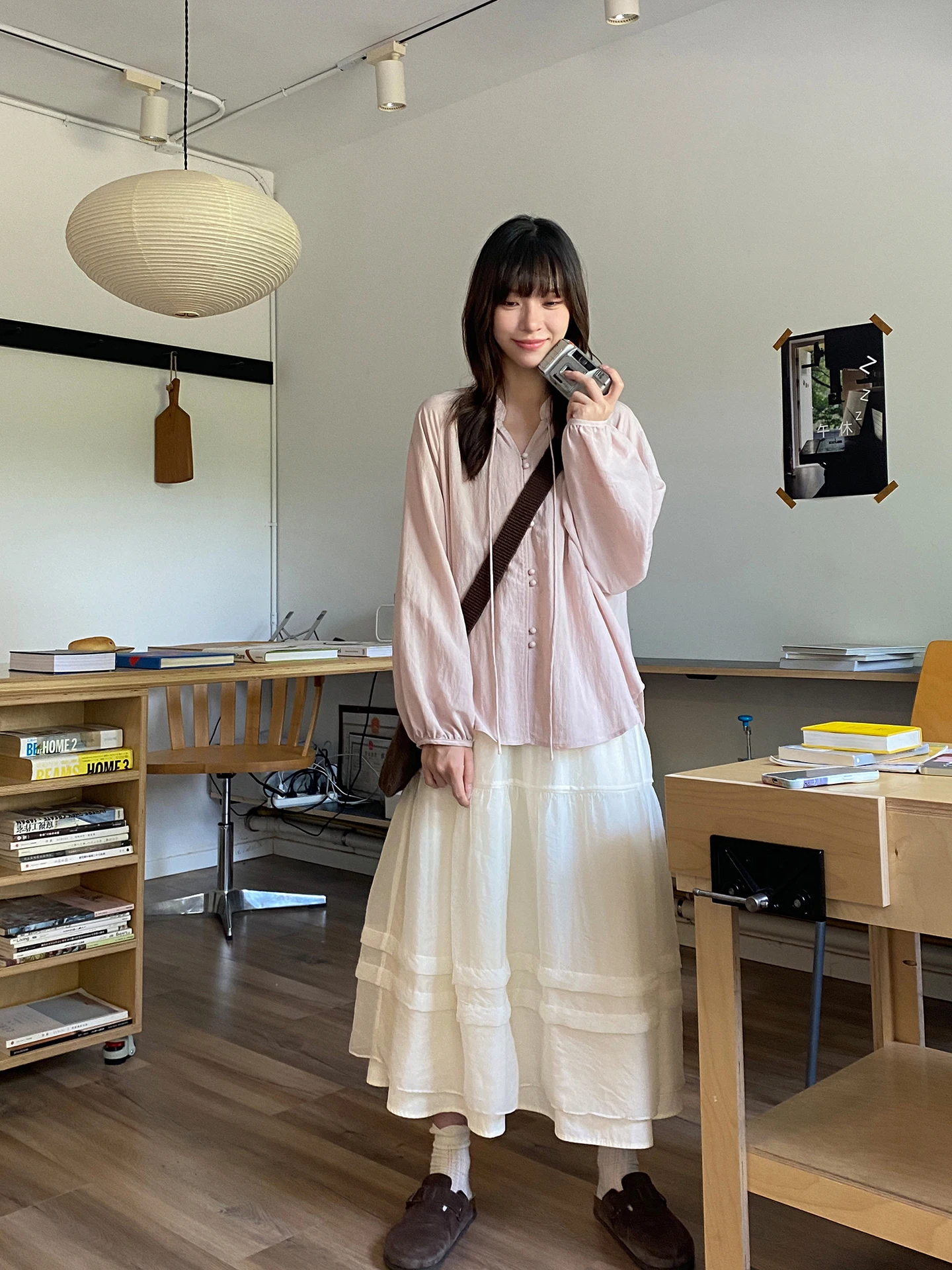 

Milk Rabbit Pl Women's Long Sve V-Ne Tied irt Loose Fit Comfortable Breathable Lenzing Fiber Blend Casual Top