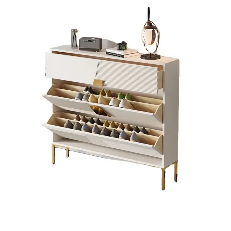 

Luxury modern living room storage thin cabinet white wood simple design medium density fiberboard corridor tipping bucket