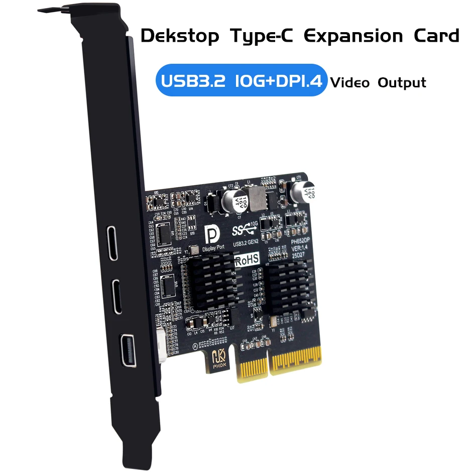 PCI-e X4 to Type-C Expansion Card USB 3.2 10Gbps Gen 2 Dual USB-C Port DP1.4 4K@60Hz Video Adapter Converter ASM3142 Controller
