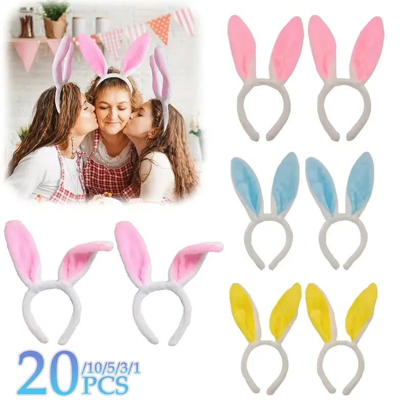 1-20PCS Pink Rabbit Ear Headbands Cute Plush Bunny Ears Hairband Easter Decorat Costume Party Cosplay Hair Hoop Hair Accessories
