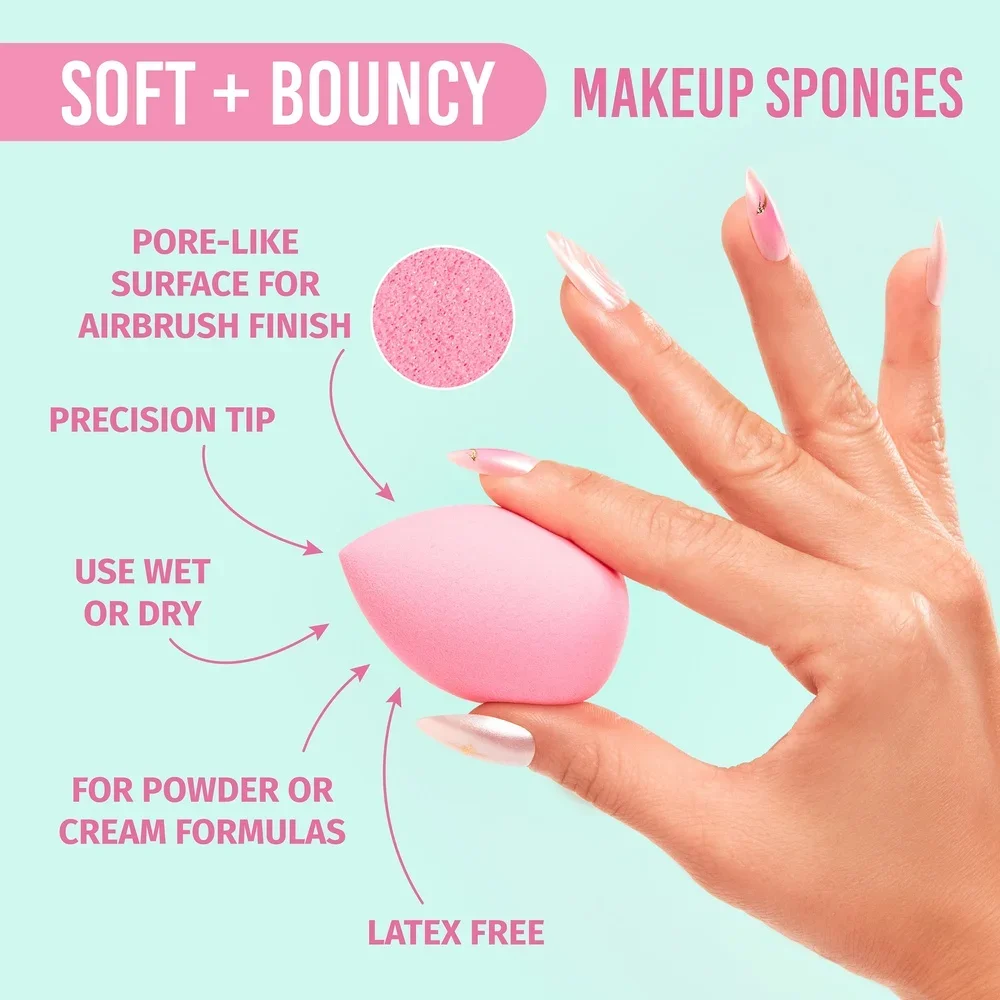 إسفنجة مكياج ناعمة نطاطة، 5 عبوات من البخاخة، لمسة نهائية من اللاتكس، قابلة لإعادة الاستخدام، طرف دقيق، كريم مزج البودرة