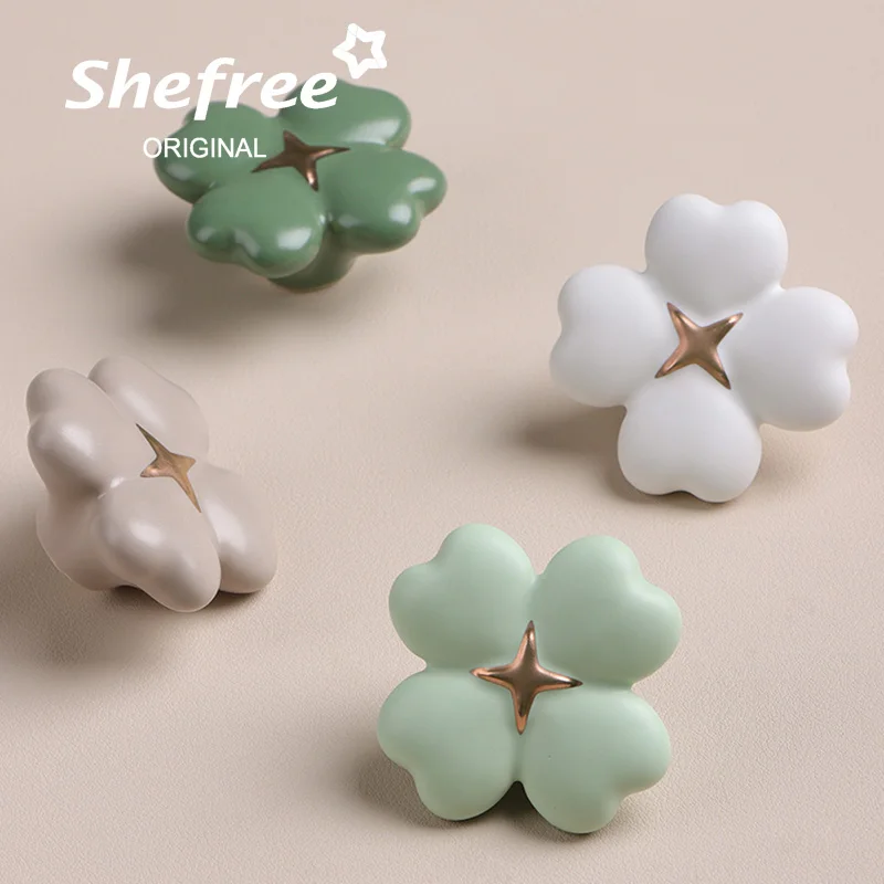 Four Leaf Clover Ceramic Wall Hook Decorative Hooks Children Room Cabinet Hooks Coat Hangers Towel Hanger Colorful Hook