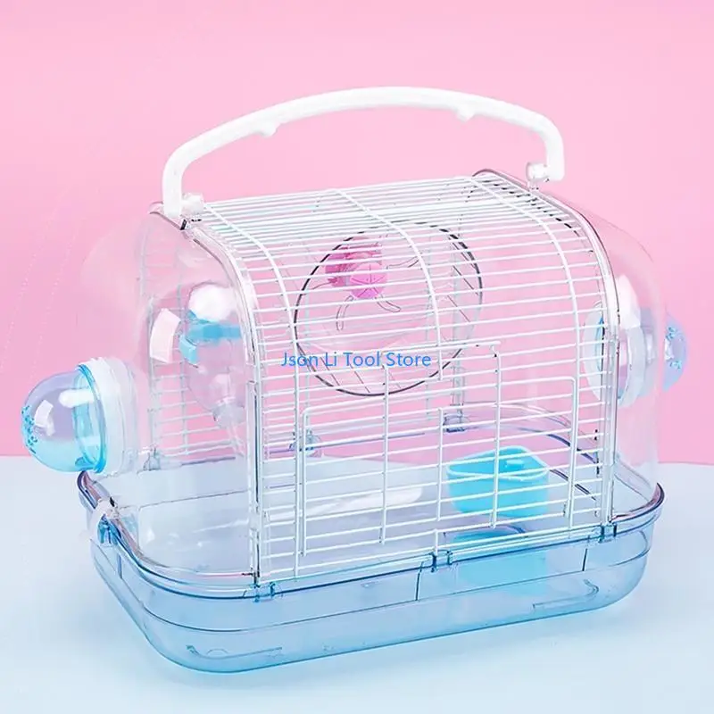 Y08D Hamster Travel for Carrier Portable Plastic Parrot Cage Transparent with Handle Outing for Case for Sugar Glider Golden