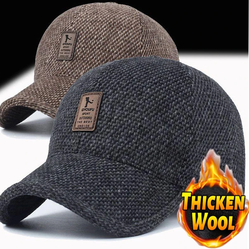 2024 New Baseball Cap Woolen Knitted Winter Ear Cover Baseball Cap Men Thicken Warm Hats with Earflaps Sport Golf Hats Snapback