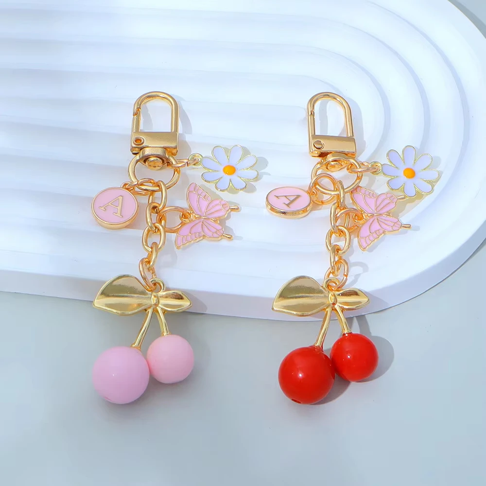 Diy Jewelry Accessory Sweet Metal Key Charm Cherry Key Chain Fresh Butterfly Key Chain For Personal Gift Backpacks Handbags