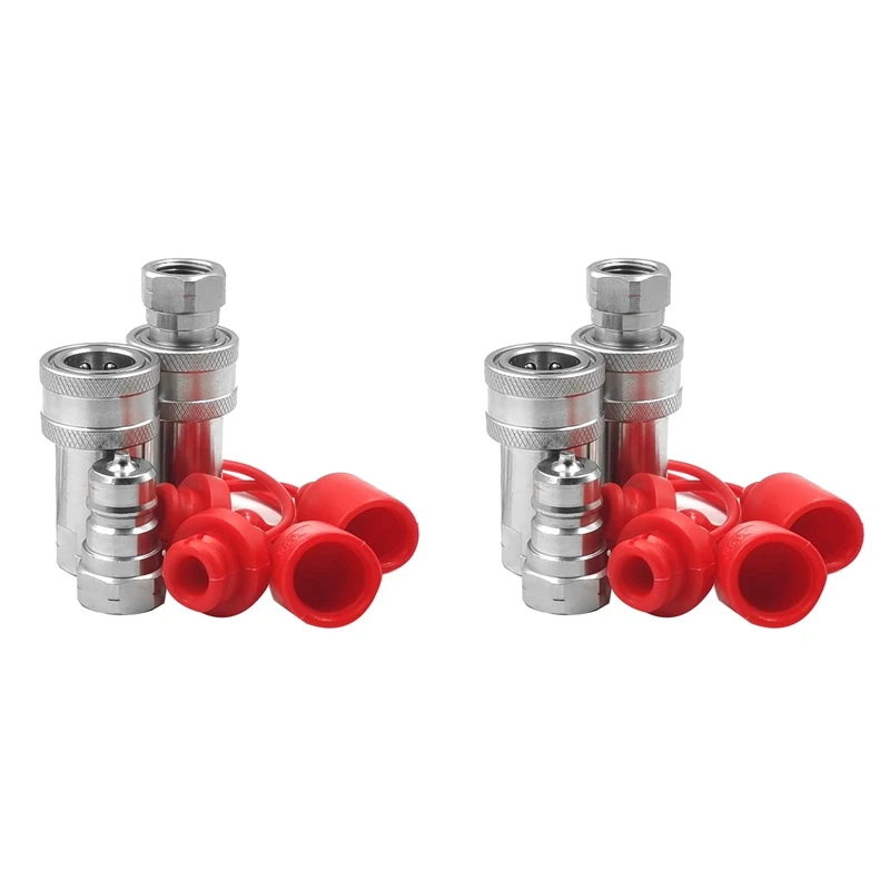 2X 3/8Inch NPT Thread ISO7241-1A Hydraulic Quick Disconnect Coupler Set With Dust Cap