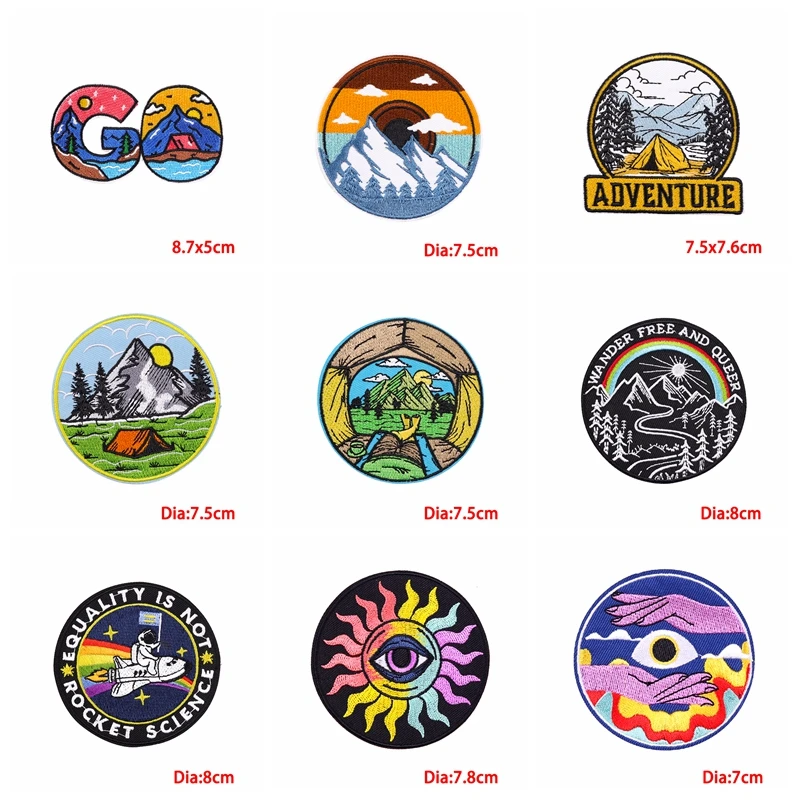 10PCS Outdoor Camping Embroidered Patches Iron On Patches For Clothing Mountain Camping Natural Scenery Sewing Embroidey Patch