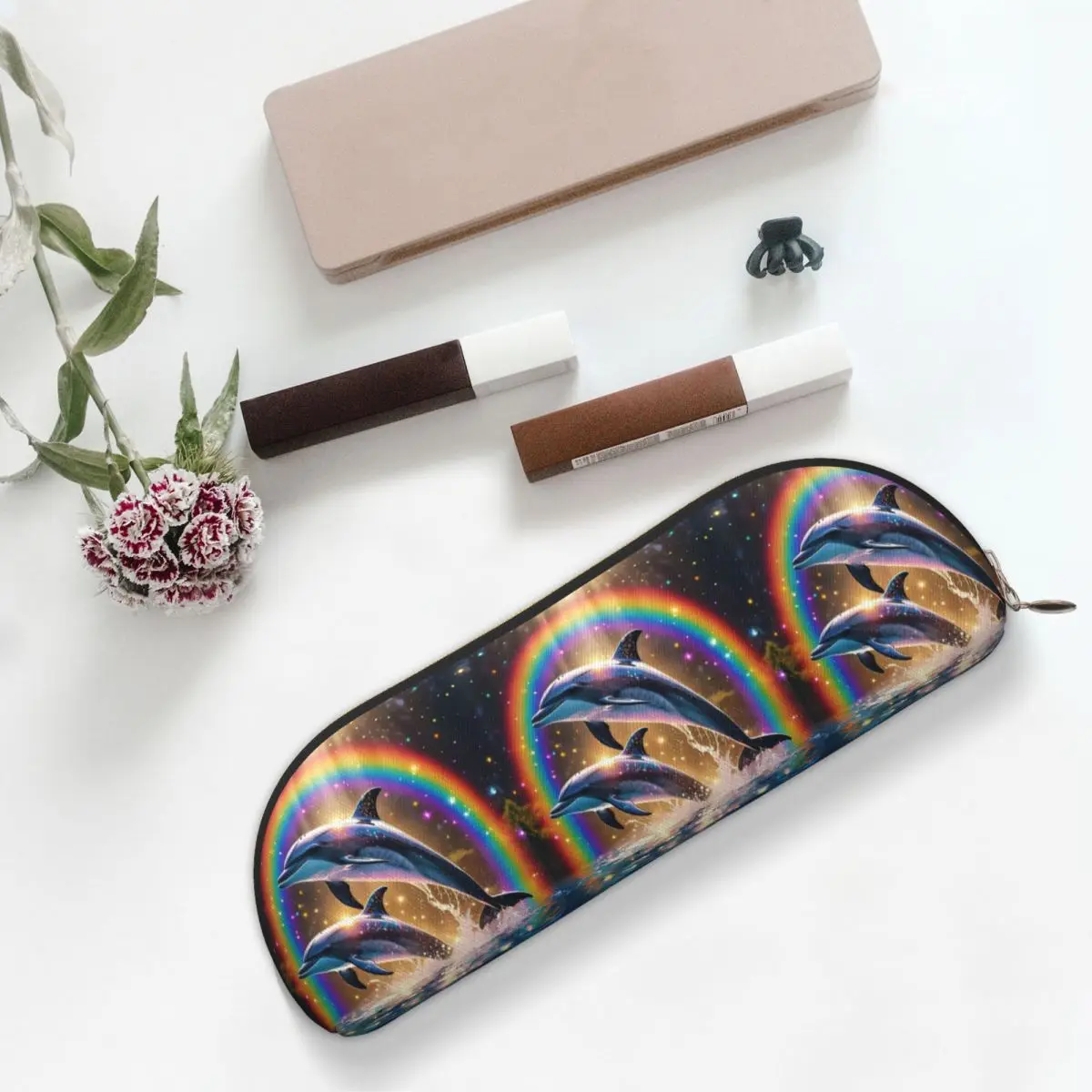 

Sunset Dolphins Dancers Sea Creature Dolphin Pencil Case Pen Holder Storage Stationery Supplies Pen Box Pencil Bag for Boys Girl