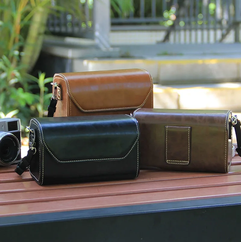 Bolsa de couro retrô para câmera, para fujifilm x10 x20 x30 x70 x100 x100v, acessórios para câmera com alças de ombro, bolsa de proteção