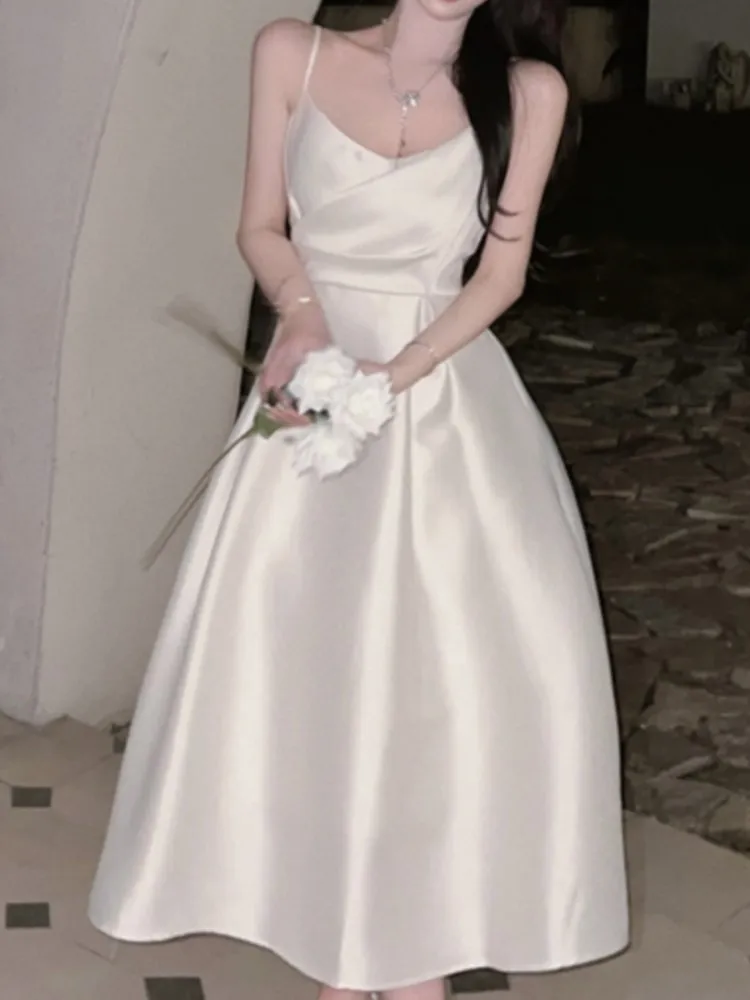 Elegant Chic Solid Folds Wedding Guest Graduation Dresses Women  Fashion Strap Corset Evening Party Dress Summer Vestidos New