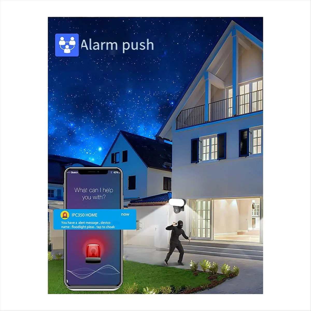 

Уличная Wi-Fi камера-светильник A43M Tuya для сада, IP65, с датчиком движения PIR, умным обнаружением и сигнализацией, вилка стандарта США