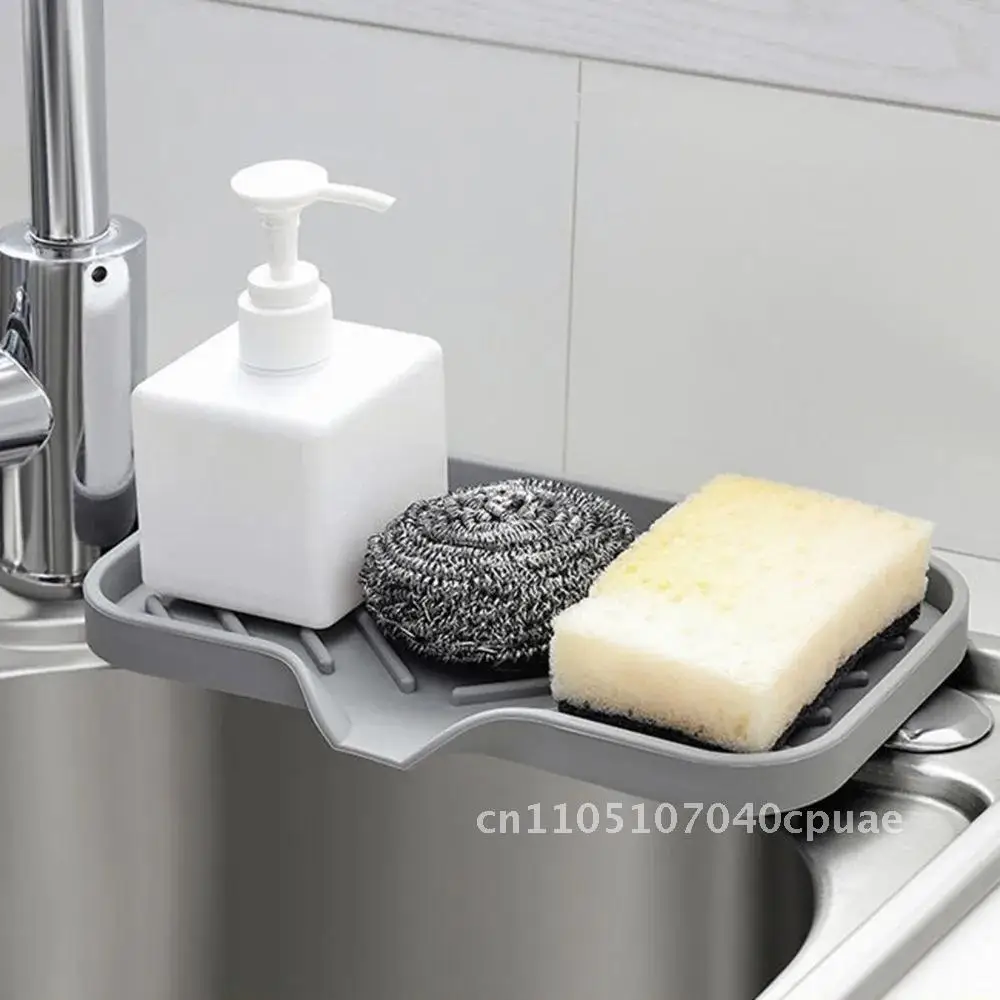 

Silicone Self-draining Soap Rack Creative Laundry Table Soap Dish Kitchen Sink Soap Dish with Sponge Tray Non-slip Punch-free