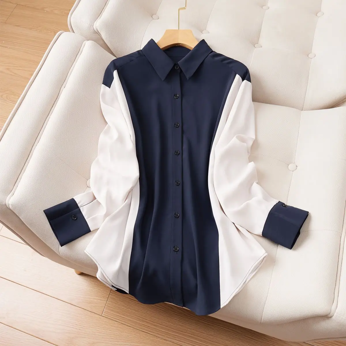 

Новые осенние женские винтажные контрастные женские топы, шифоновая повседневная блузка с длинным рукавом, женские рабочие офисные рубашки