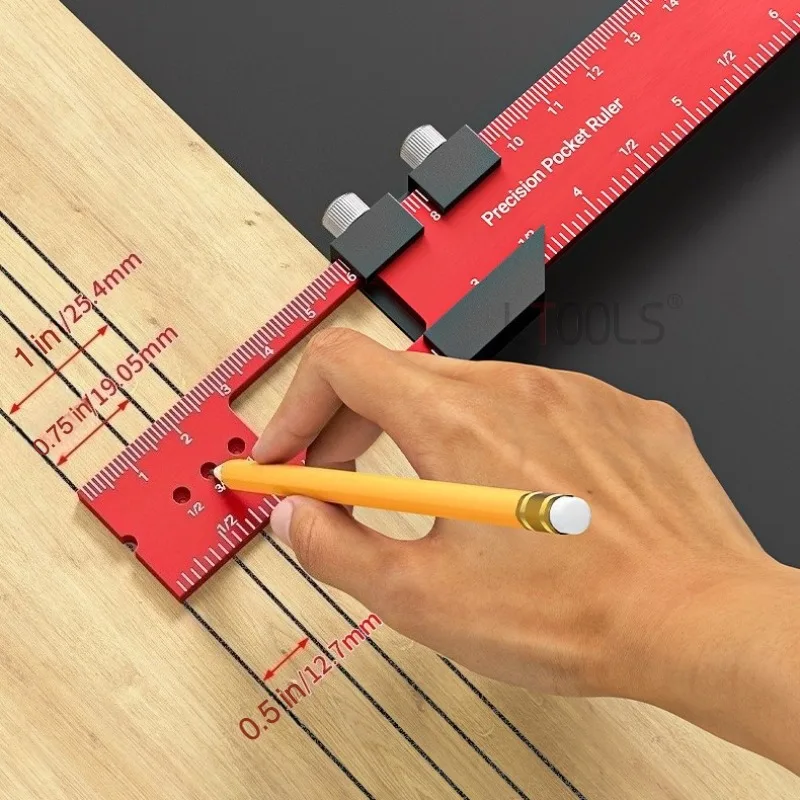 

16/20/30cm Carpentry Multi Functional Marking Ruler Woodworking Draw Line At 45 °/90 ° Ruler Metric Imperial Scale Straightedge
