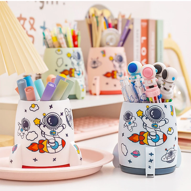 Multifunctional Kawaii Pen Holder Brush Pot Pencil Case Children Student Desktop Stationery Organizer Office Supplies Storage