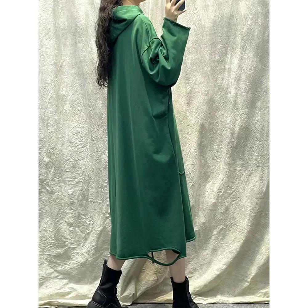 Oversized Autumn Dresses Long Sleeve Tops Women Hooded Sweatshirts Long Dress Loose Streetwear Casual Robe Black Green Dress