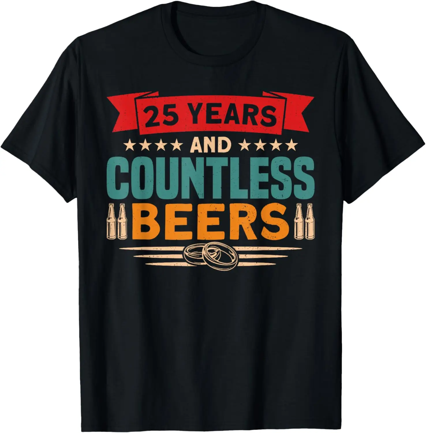 

Vintage Wedding Anniversary 25 Years And Countless Beers T-Shirt