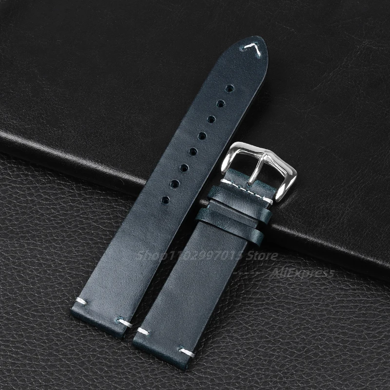 Retro Genuine Leather Strap Oil Wax Oily Discoloration Cowhide Watchband 18mm 19mm 20mm 21mm 22mm 24mm Business Watch Band