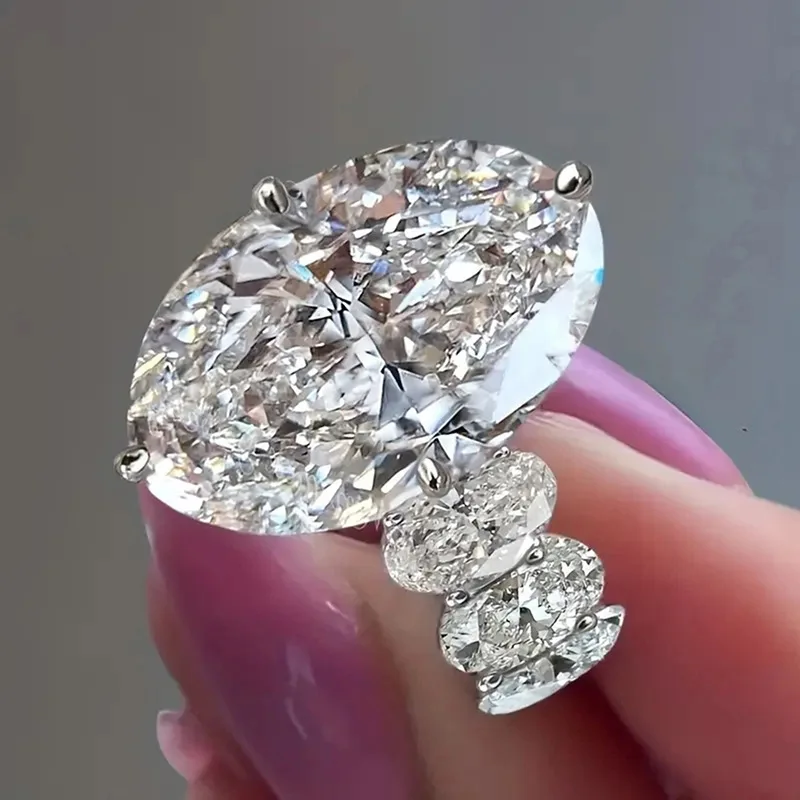 Luxury Sparkle Marquise Cut 5A Zircon Oval Side Three Stone Solitaire Rings for Women Engagement Wedding Promise Fashion Jewelry