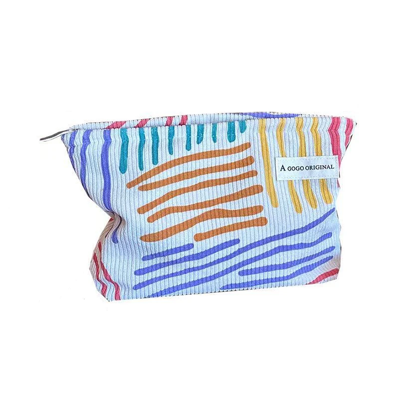 Women's Makeup Bags New Corduroy Contrasting Striped Korean Cosmetic Bags Portable Travel Business Multifunctional Storage Bags