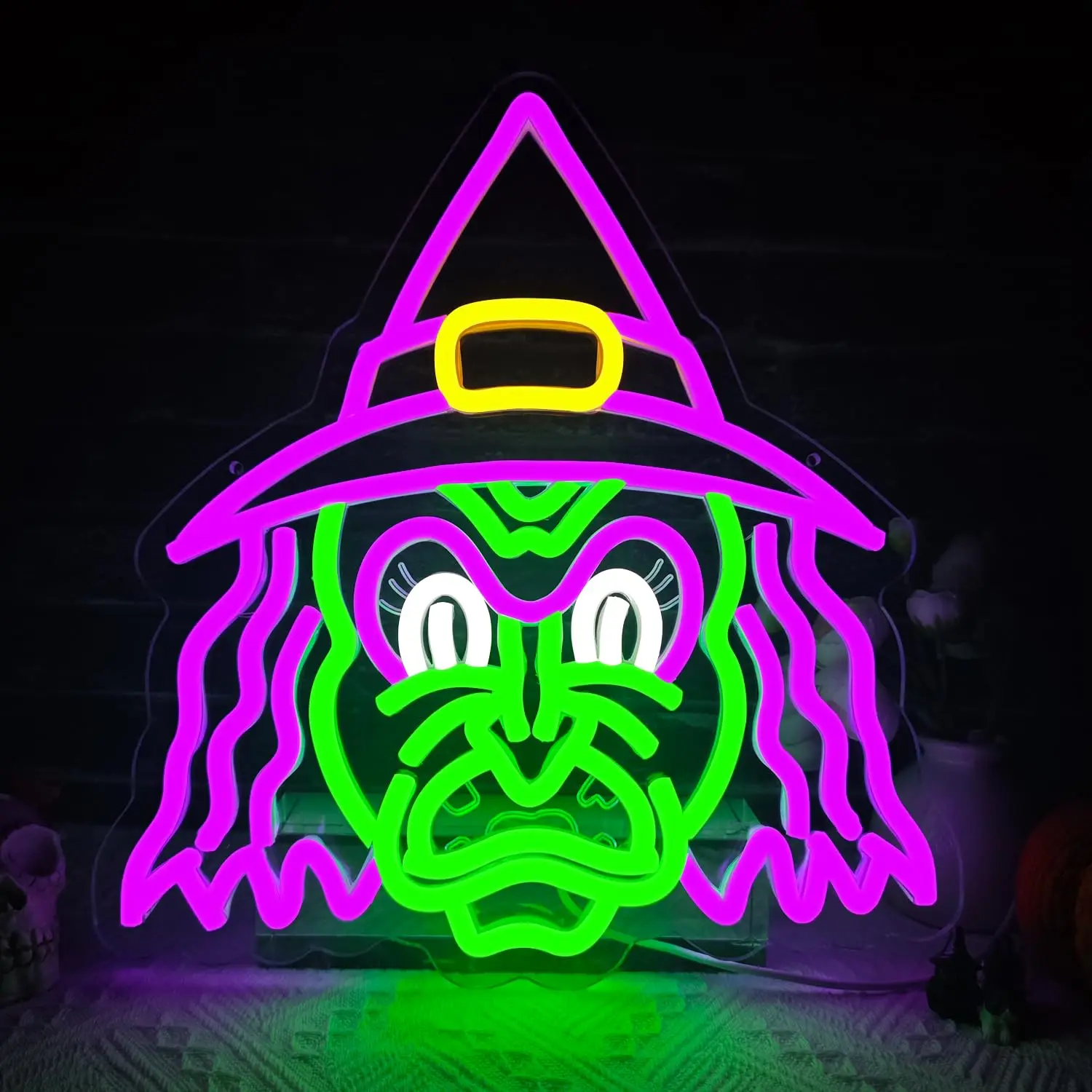 ハロウィン魔女コウモリネオンサイン、ハロウィンパーティー装飾ledサイン、調光可能、コウモリネオンライト、ハロウィン寝室、子供部屋、バー、クラブ用