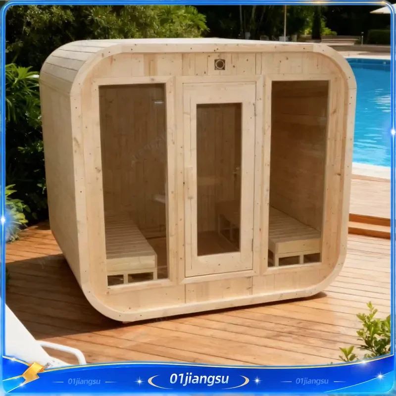 Traditional Wood Fired Outdoor Cube Sauna Room Canadian White Pine Wet Steam Function Home Spa Garden Heating Cabin Portable