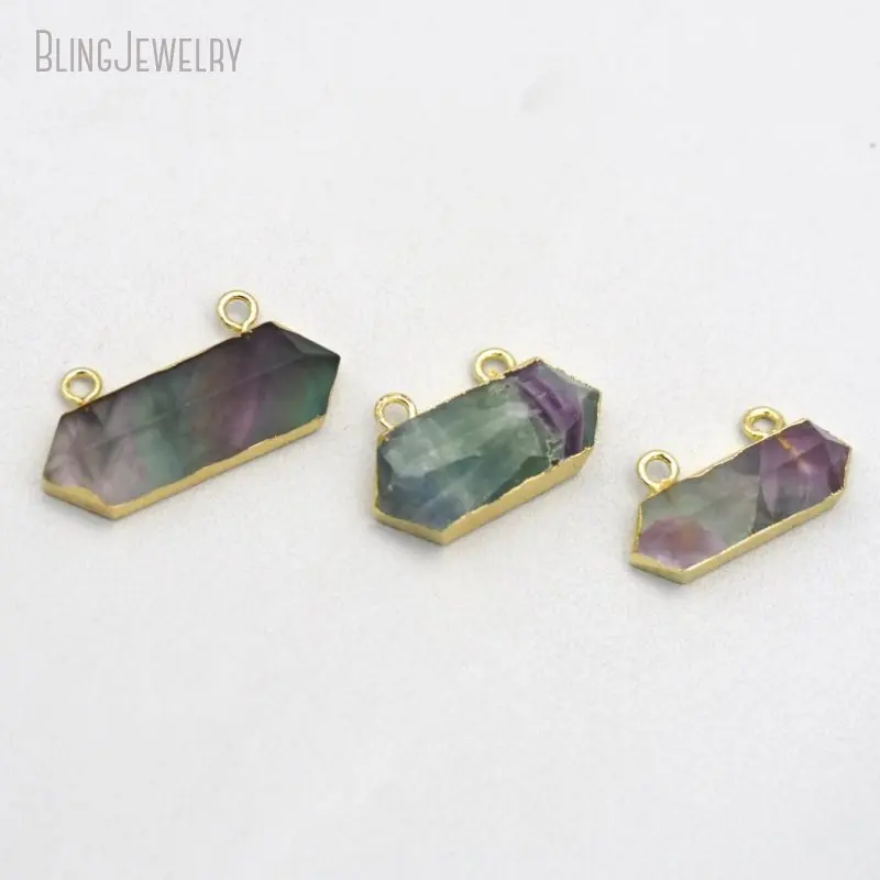 10pcs K Gold Color Jewelry Rainbow Fluorite Spiritual Stone Necklace Pendant  Healing Crystals Charms