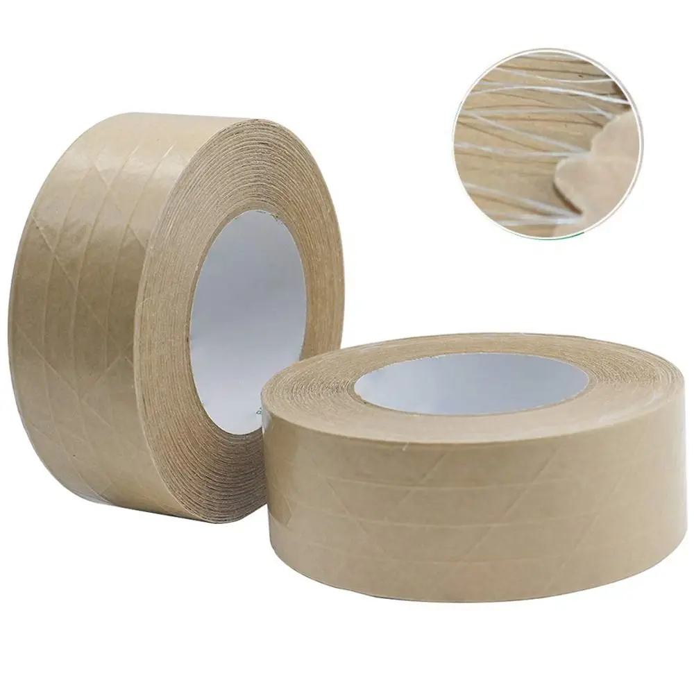 30m/Roll Reinforced Kraft Paper Eco-Friendly Tape Waterproof Gummed Packaging Tape Self Adhesive Carton Brown Sealing Tape