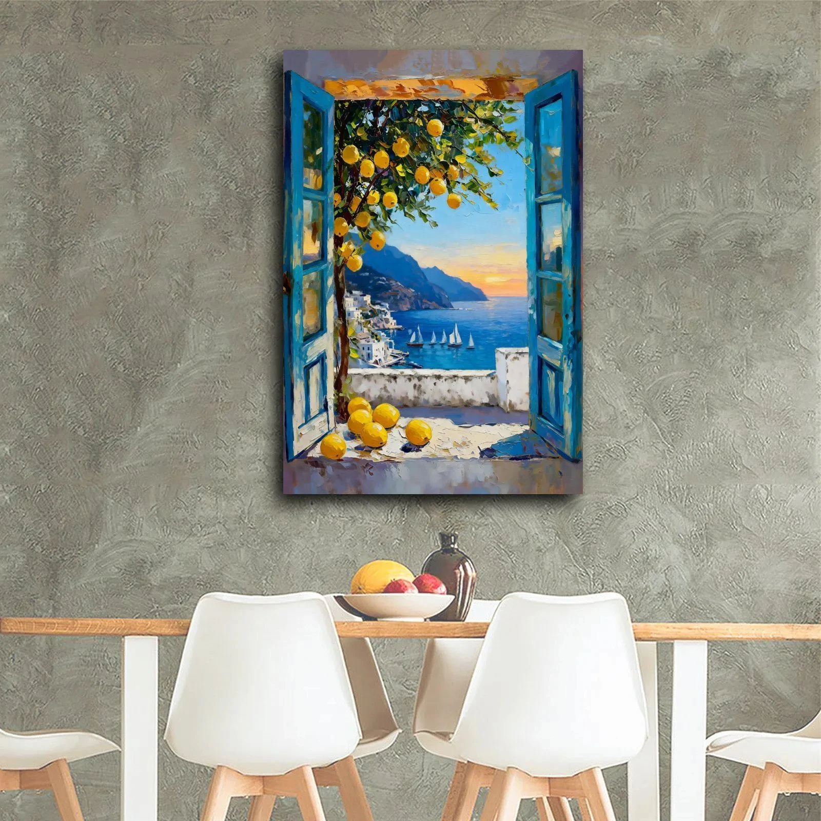 Henri Matisse open window Amalfi Coast, Mediterranean coast painting, Italian Riviera,  landscape canvas print art, home decor,