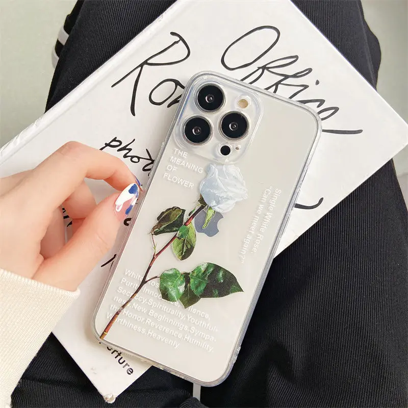 Beautiful Graceful White Rose Phone Cover For iPhone 11 12 13 14 15 16 Pro Max 16 15 14 Plus 13Mini Soft Silicone TPU Case