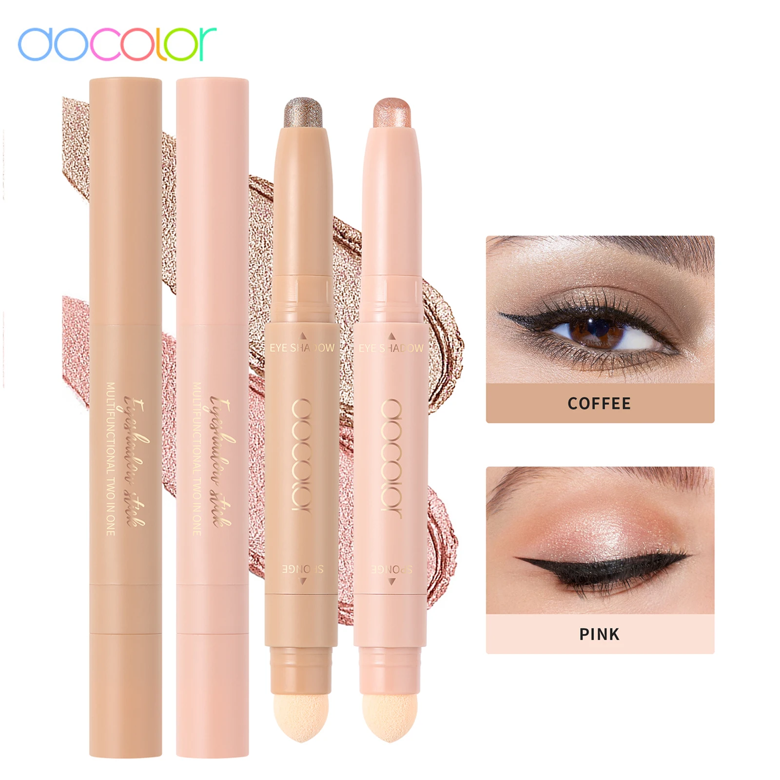 

Docolor Eyeshadow Stick 2Pcs Cream Brightener Glitter Eyeshadow Pen Highlighter Set Long Lasting Waterproof Eye Shadow Make Up