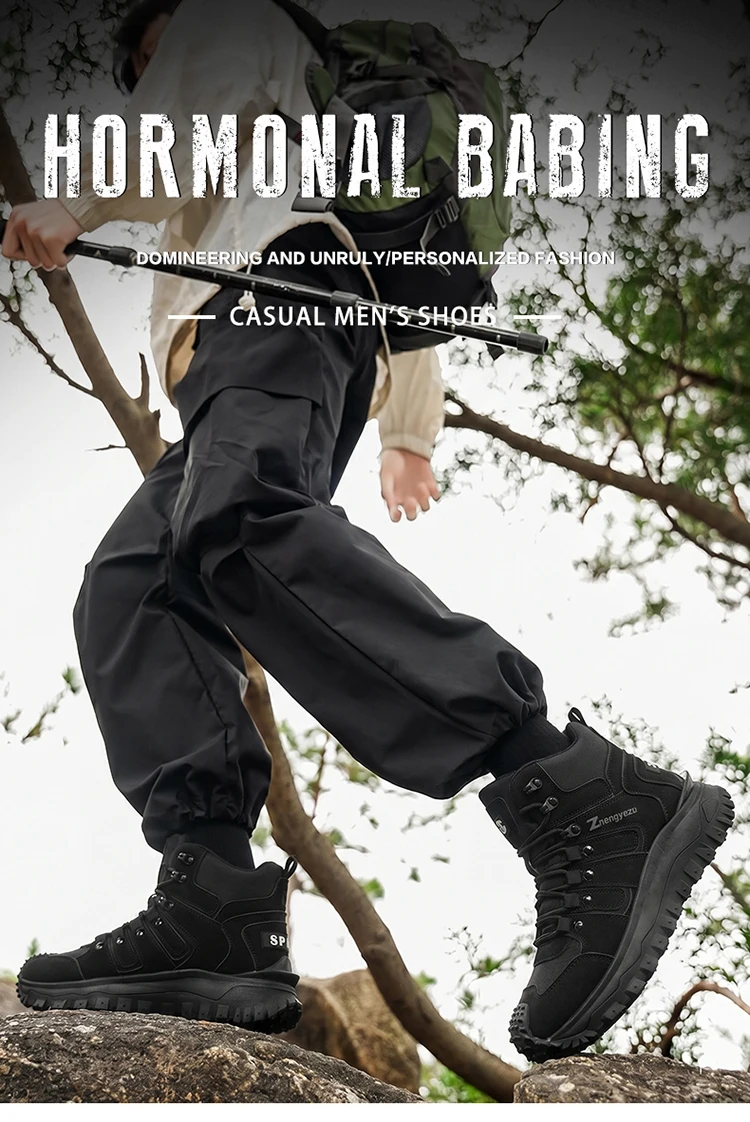 Herren-High-Top-Wanderstiefel in großen Größen, modisch, mit komfortablem Futter, flexibler und dicker Sohle, hervorragendem Grip, geeignet für Outdoor-Wanderungen, Trekking, Camping und andere Aktivitäten. – Detail 1