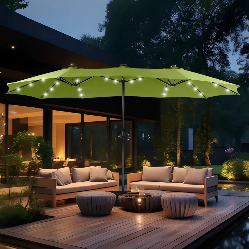 Patio Umbrella, 15ft Double Sided Patio Umbrellas,with Solar Lights, with Base Included, awnings for terraces and courtyards