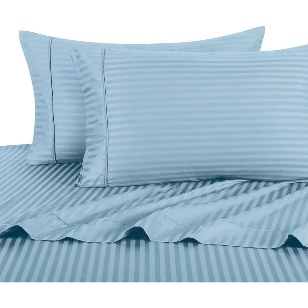 8-Piece Queen Bedding Set: 600 Thread Count Cotton, Down Alternative Comforter, Striped Blue Sheets & Duvet Cover