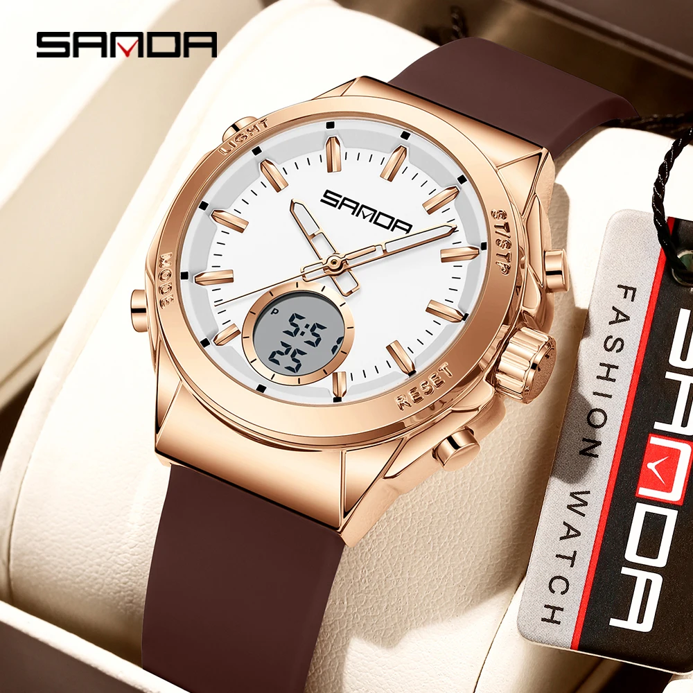 SANDA New 9103 Women's Electronic Watch Waterproof LED Dual Display Multi functional Women's Electronic Watch 2025