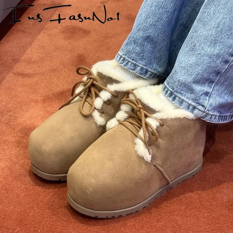 Fashion Lovely Big Round Toe Women Snow Boots Height Increasing Winter Keep Warm Ankle Boots Designer All Match Casual Shoes Ins