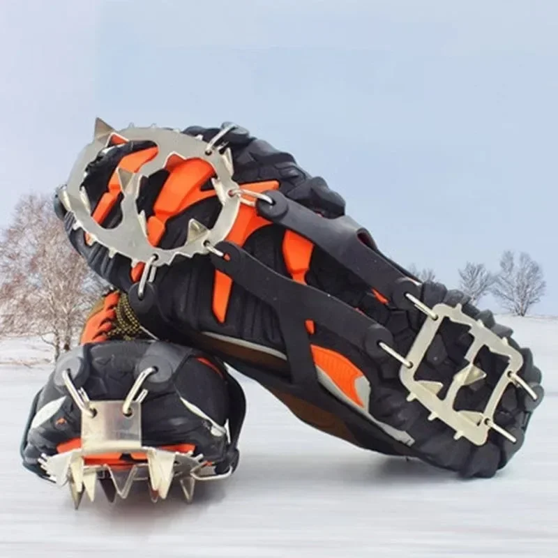 18 Teeth Climbing Crampons for outdoor winter Walk Ice Fishing Snow Shoes Antiskid Shoes Manganese Steel Shoe Covers survival