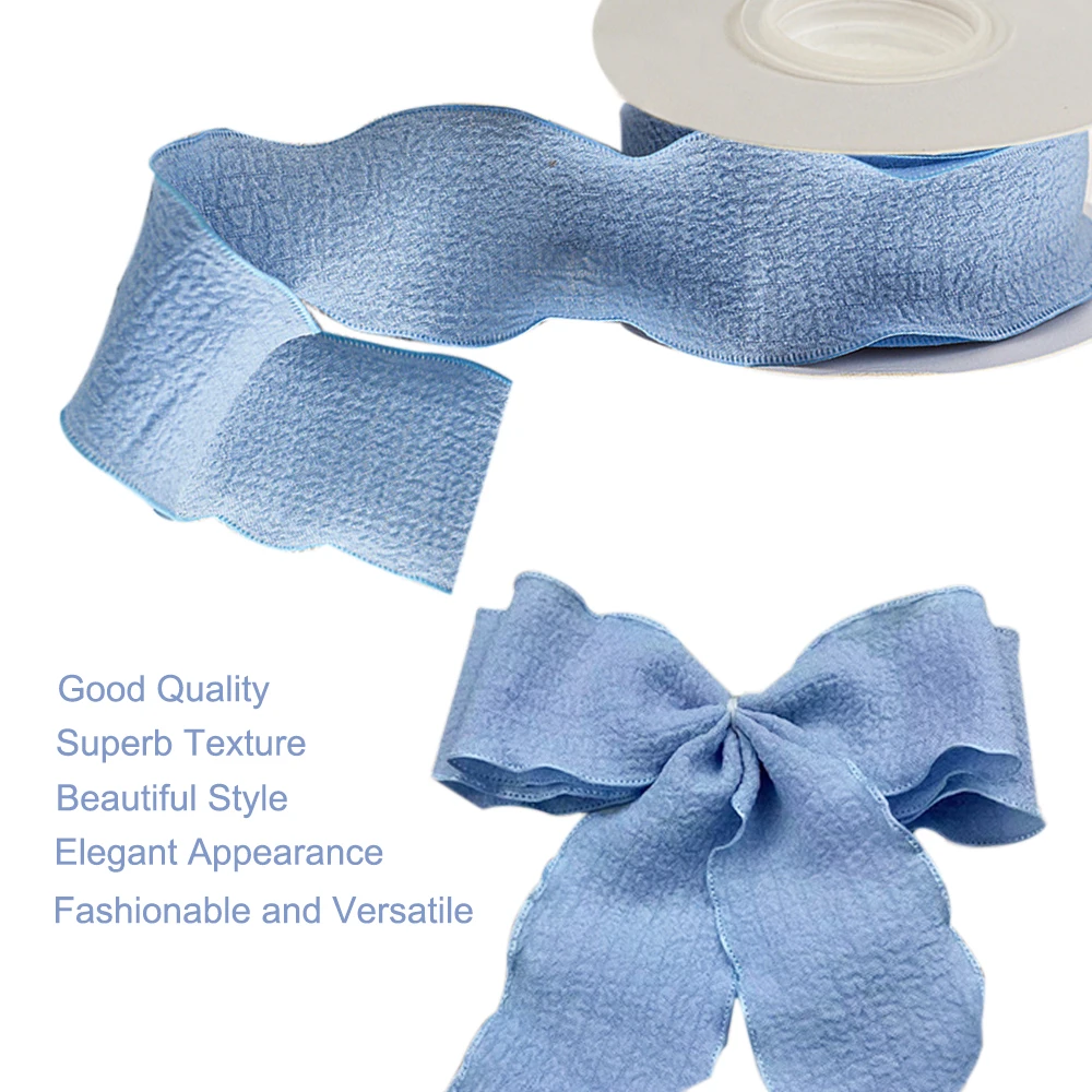 1roll 9M Fishtail Yarn Ribbons Wave Edge Pleated Chiffon Ribbon Gifts Packaging Material Wedding Birthday Party Flower DIY Decor