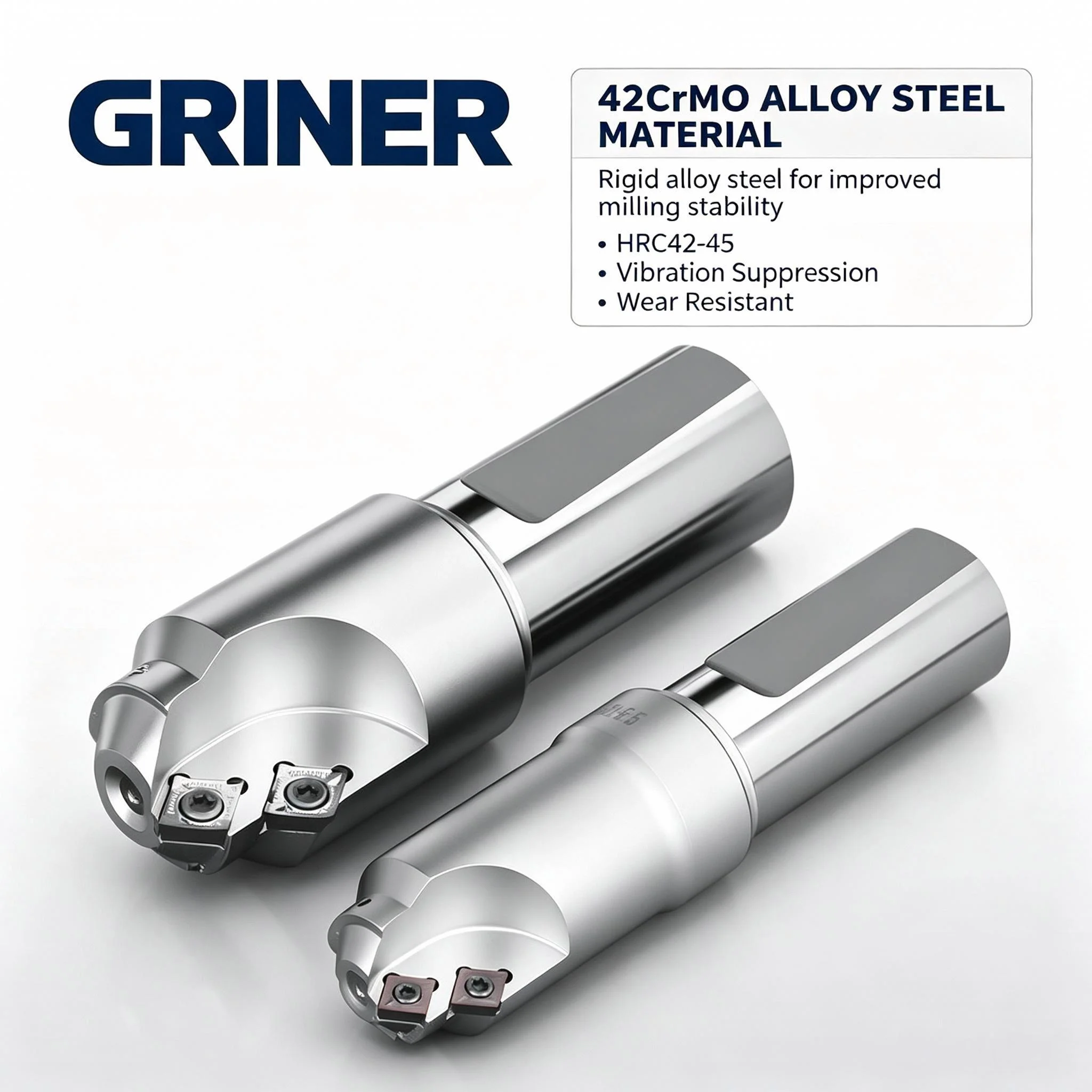 GRINER CT Indexable Counterbore Milling Shank, Double‑Chamfer Step Countersink Bar for Mold Base Guide Pin Counterboring