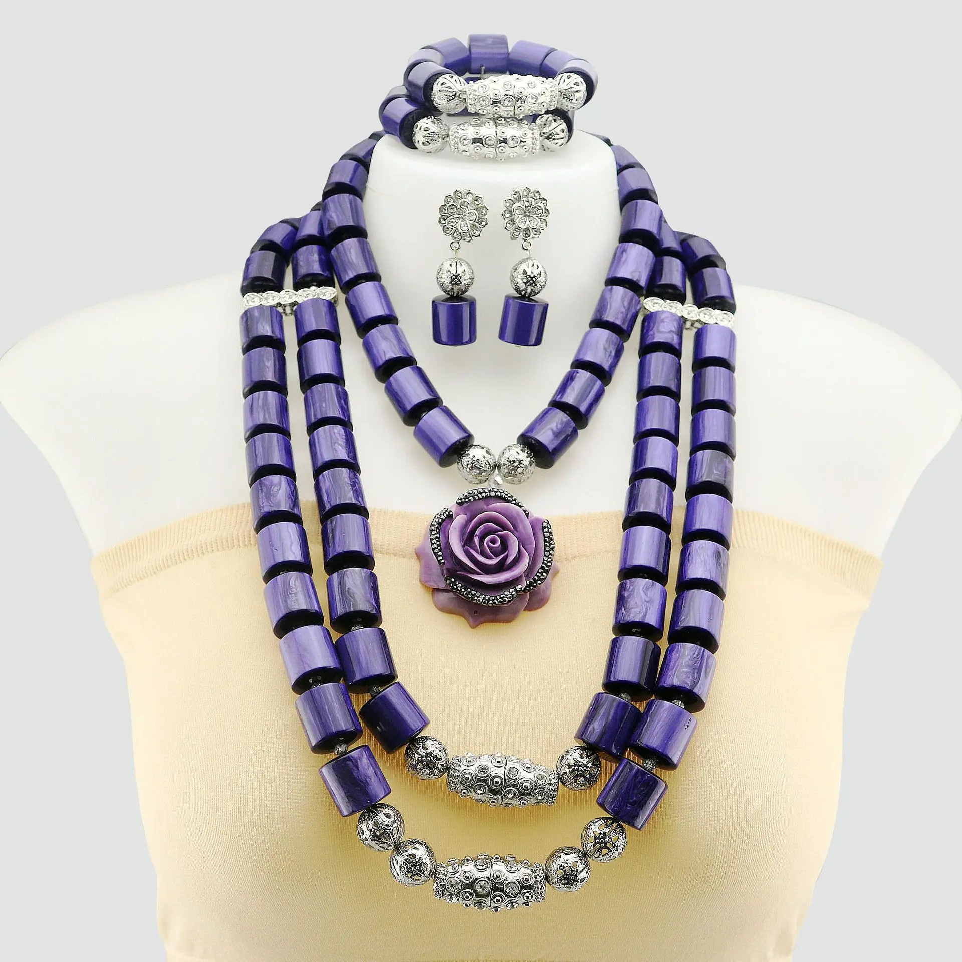 

Модный африканский нигерийский комплект украшений из полимерных бусин: ожерелье, серьги, браслет. Синее ожерелье из полимерной смолы для женщин, подарок на вечеринку, аксессуар.