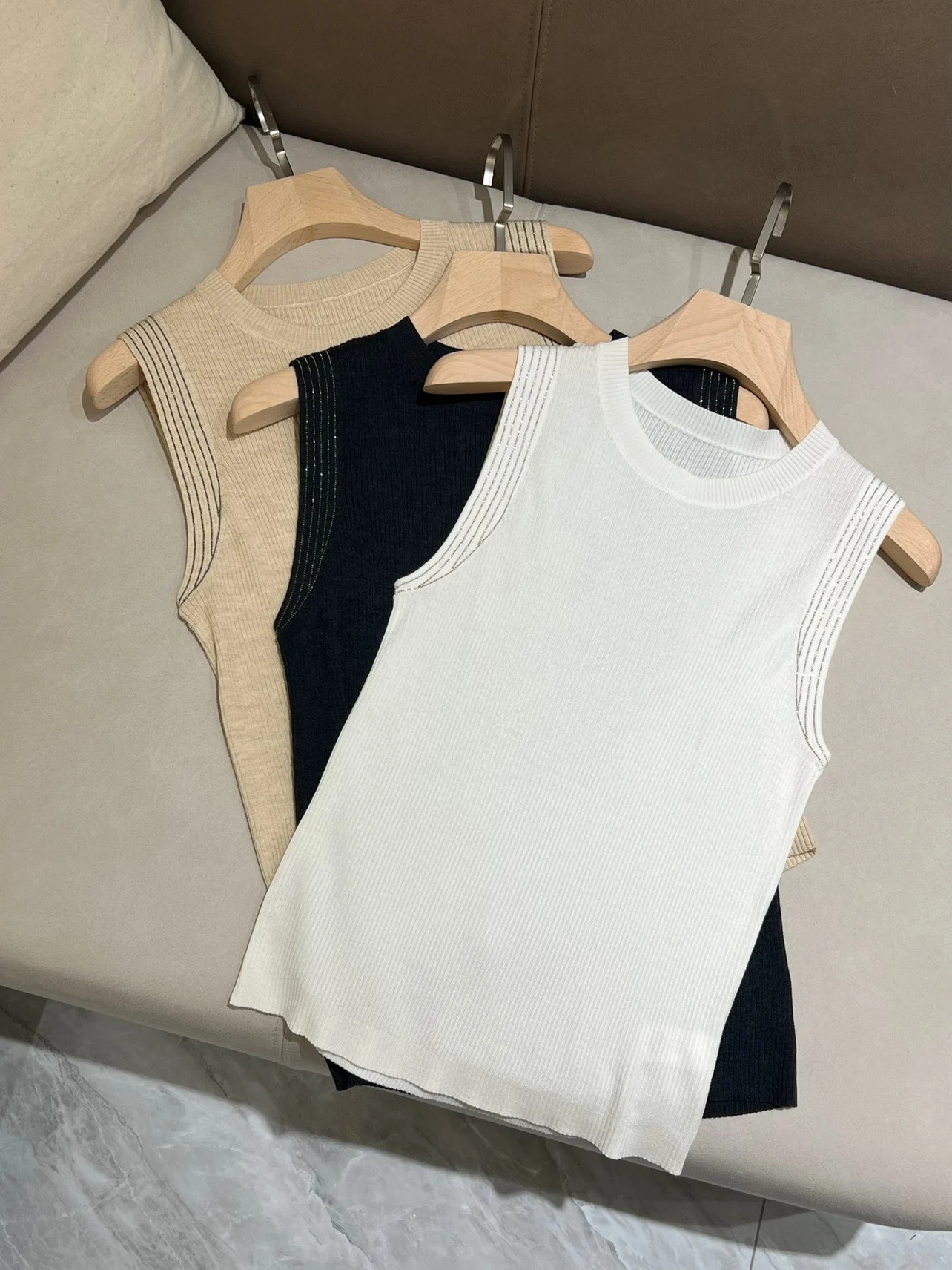 2024 spring elastic sleeveless knitted tank top for women