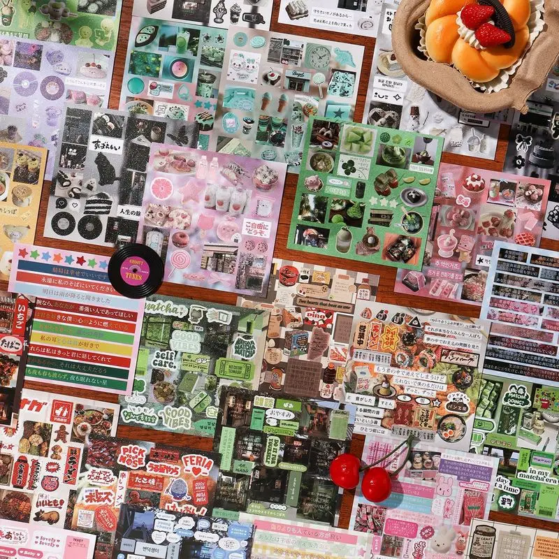 30 Sheets Retro Japanese‑style Food Paper Sticker Pack, Sweet Snack Bakery Decorative Stickers for Journal Collage Crafts