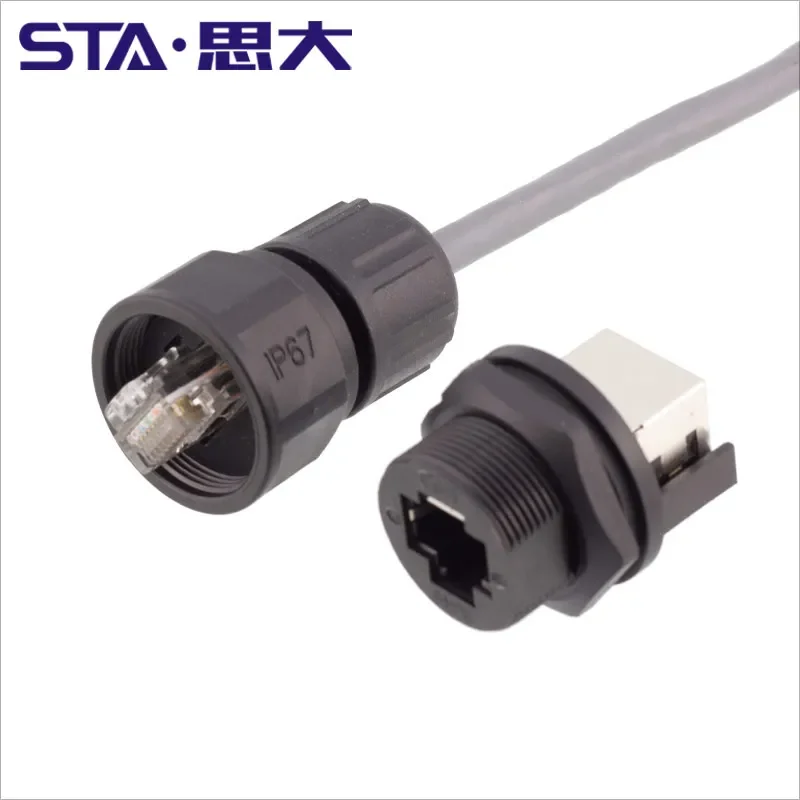 High Sealed 1.5A Outdoor LAN Cable Waterproof IP65 Industrial Car Ethernet RJ45 Connector CAT5 Signal Adapter Plug Socket